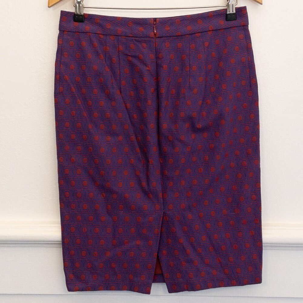 Fossil Women’s Skirt Size 8 Purple Red Geometric Print Cotton Blend Workwear - Picture 2 of 4